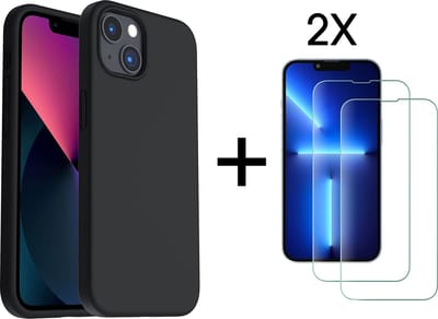 Hoesje geschikt voor iPhone 13 Hoesje Matte Zwart Siliconen Back Cover met 2X Screenprotector - Tempered Glass – EPICMOBILE