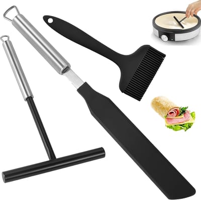 Pannenkoek Spatels - Bakgereedschap Set - Pannenkoeken Bakken - Roestvrij Staal - 3 Delig - Zwart