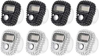 8 Stuks Elektronische Vinger Teller, Digitale Clicker voor Sport, Inzicht en Marketing, Handmatige Telmachine in Zwart en Wit
