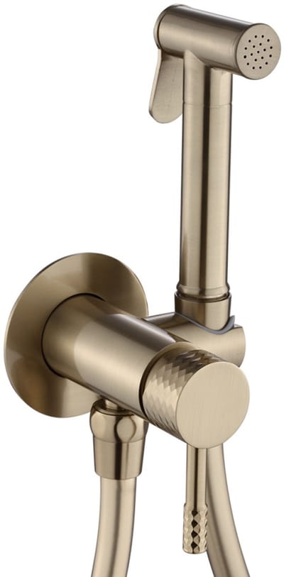 WEBO Bidet Bidetset met handdouche warm/koud– Mat goud geborsteld – Hygiënisch Toiletvergroting – Eenvoudige Montage – water sproeier - complete montageset - handdouche wc - bidetkraan voor toilet (wc) en badkamer