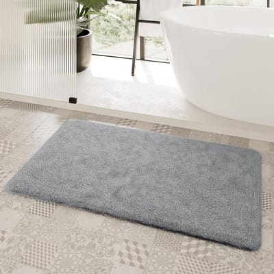 Porto Azzurro Bath Mat, Fluffy Soft Pile, Non-Slip and Washable, 80 x 150 cm, Medium Grey