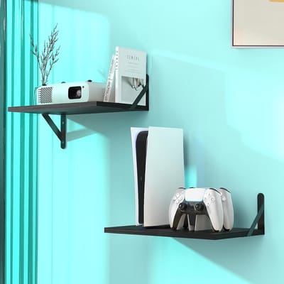 Projectorrek Set - Wandmontage Plank - Media Opbergen - Duurzaam Houten Materiaal - 25x40cm - Zwart