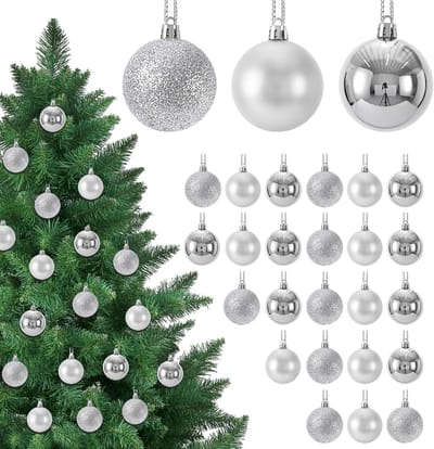 Dailygoods- Kerstballen 24 stuks - Zilverkleurig - Kunststof - Mini-kerstballen - 3 cm - Herbruikbaar met glitter/mat/glanzend oppervlak - Kerstdecoratie