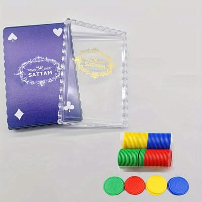 1 Paquet de Cartes à Jouer et Ensemble d'Accessoires pour Jeu de Société Rond de 50 Pièces Boîte Bleue Arabe en Plastique Cartes à Jouer Paquet de Cartes Lavable pour Divertissement Occasionnel 2pcs