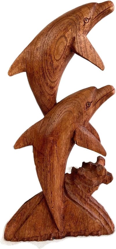 houten beeld / handgemaakte houten beeld / vintage beeld / bali houten beeld /  houten dolfijnen / doelfijnen beeld / dieren beeld