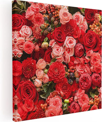 Artaza Canvas Schilderij Bloemen - 80x80 cm - Wanddecoratie Rozen - Muurdecoratie Bloemen Schilderij - Kamer Accessoires