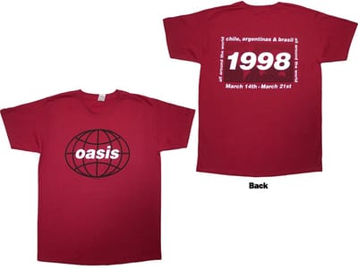 Oasis - 1998 World Tour - South America Heren T-shirt - S - Rood