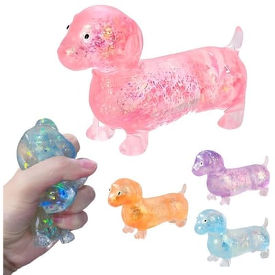 Sprankelende Poeder Teckel Fidget Squishes Knijp Zachte Moutsuiker Textuur Stressverlichtend Speelgoed Schattige Pup Langzaam Rijzend Squishy Speelgoed pink
