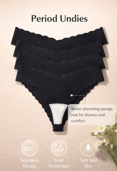 4 stuks Period Undies, Maat S – Seamless -Menstruatie Ondergoed / Strings voor Dames – Comfortabel & Onzichtbaar - Ook perfect tijdens het sporten - Sportstring