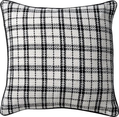 Dutch Decor MILOU - sierkussen 45x45 cm - geruit - Snow White - wit, zwart - Inclusief binnenkussen