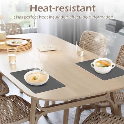 Candala Lederen placemats, 6 stuks, afwasbaar, met onderzetter, antislip, dubbelzijdige placemats, PU-leer, hittebestendig, voor keuken, thuis, restaurant, 43 x 30 cm, beige-grijs