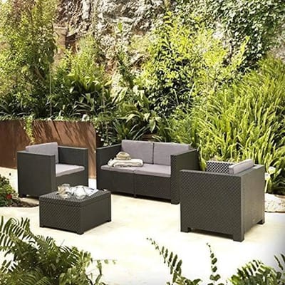 Tuinset-Tuinmeubelen– premium 4-persoons loungeset - duurzame opbergoplossing van gerecycled kunststof.