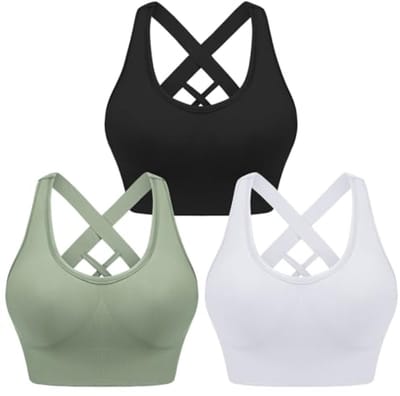 Dames sportbeha met medium ondersteuning - Draadloos, kruisbanden rug, uitneembare cups - Voor fitness en yoga - Maat L