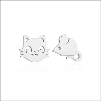 Aramat Jewels | Oorbellen | Poes en Muis Oorbellen 10mm Zilverkleurig Staal | | | |10mm | Staal | Kinderen, Volwassenen | Verkleurd niet