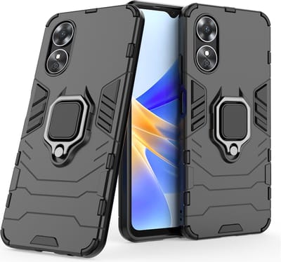 MobyDefend Hoesje - Geschikt voor Oppo A17 - Dubbelgelaagde Pantsercase Met Standaard - Zwart