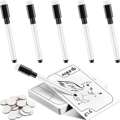 Dailygoods- Indexkaart Dubbelzijdig Wisbaar - 24 Kaarten - 24 Tokens - 5 Stiftjes - 88 x 63 mm - Creatief Spel/Onderwijs - Spelkaarten