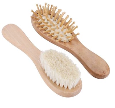 Baby Soft Goat Hair Bristles Borstelset - Houten Hoofdmassage Kam - Badgerei voor Pasgeborenen en Baby's met Cradle Cap