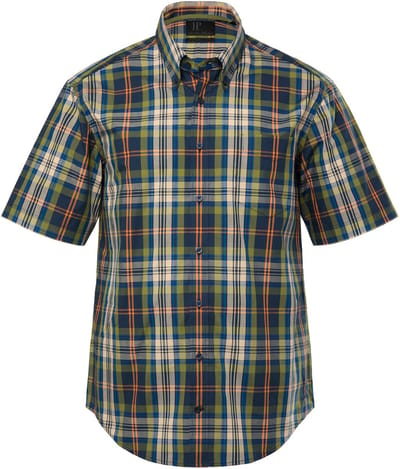 JP 1880 - Heren - Geruit shirt korte mouw buttondown-kraag modern fit - Grasgroen - Maat XL
