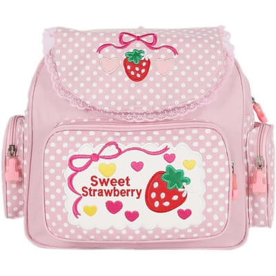 Roze Meisje Borduurwerk Aardbei Kinder Schooltas Student Meisjes Verjaardagscadeau 2023 Nieuw Japanse Cartoon Kinder Rugzak white