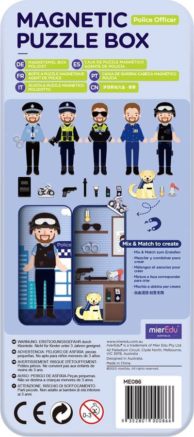 MIEREDU Magnetische Puzzeldoos - Politie Officier - Bevat 2 Scènes - Meer Dan 30 Magneten - 3 Jaar