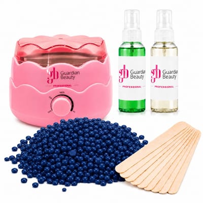 Guardian Beauty Wax Warmer Set - Ontharing - Roze - 500g Fresh Linen Scent Harde Wasbonen - 60ml Pre en Na Wax Spray + 20 stuks Spatels