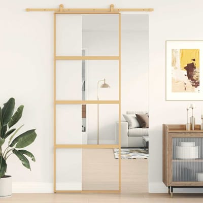 vidaXL - Schuifdeur - 76x205 - cm - helder - ESG-glas - en - aluminium - goudkleurig