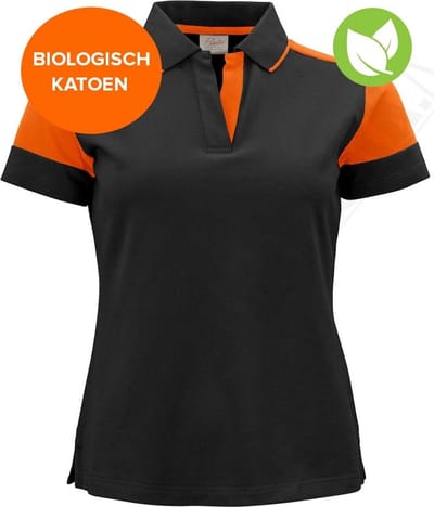 Printer Prime Polo Lady Zwart/Oranje - Maat S