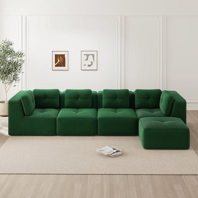 DESMIU Bank - Modulaire Hoekbank 4 Zits - Diepe Zitting En Antislip Ontwerp - Voor Woonkamer En Lounge - Corduroy Groen