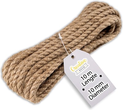 Creatief Deco Jute Touw | 10m Lengte | 10mm Dikte | Sterk en Duurzaam Jute Touw | Gedraaid Natuurvezeltouw | Bruin Decoratief Touw | Voor Toepassingen: Balustrades, tuin- en thuisprojecten