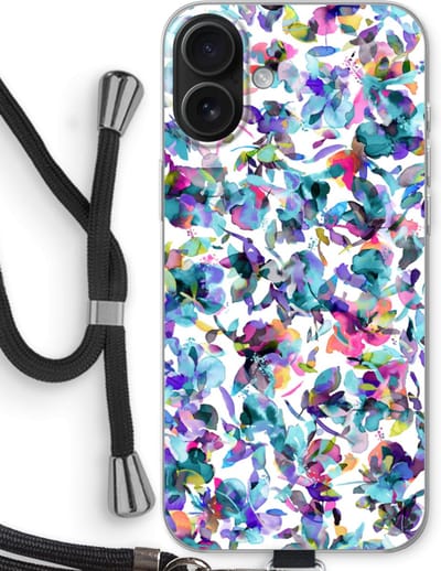 Case Company® - Hoesje met koord geschikt voor iPhone 16 Plus hoesje met Koord - Hibiscus Flowers - Telefoonhoesje met Zwart Koord - Bescherming aan alle Kanten en Over de Schermrand