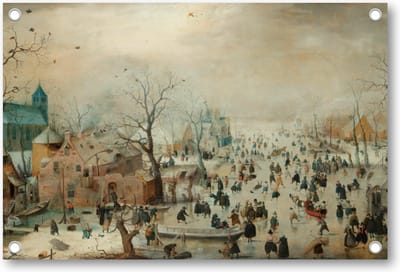 Winterlandschap met schaatsers - Tuinposter 90x60 - Wanddecoratie - Hendrick Avercamp