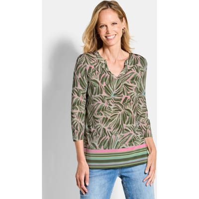 Shirt van verkoelende viscose-jersey - kaki / gedess. - Gr. 21 van Goldner Fashion