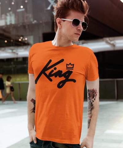 Oranje Koningsdag T-Shirt King Queen Crown (HEREN - MAAT XS) | Oranje Kleding | WK Feestkleding