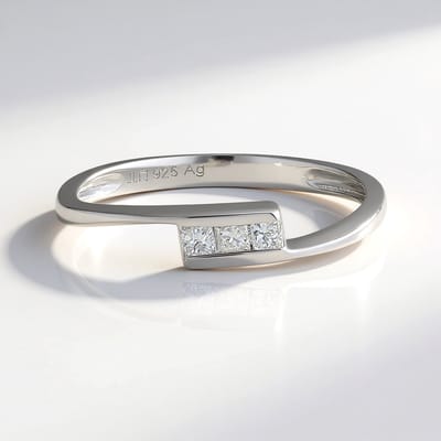 Cavill - 925 Sterling Zilver Ring - 3x 0,162 ct Afrikaanse I3 (H) Princess Diamanten - Rhodium Plating - Minimalistisch Unisex Sieraad