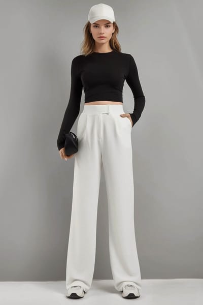 Hoge Taille Elastische Crepe Palazzo Broek