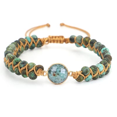 Marama - armband Marly Afrikaanse Turquoise - damesarmband - groene edelstenen - verstelbaar - gevlochten vegan waxcord - one size fits all