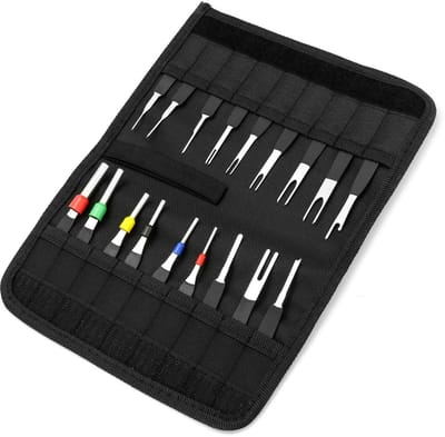 JHUBERS- Terminal Removal Tool - 18-delige Set - Pin Verwijder Tool - Kabel Connector Verwijder Set - Hoogwaardige Gereedschap - Tarpaulin Tas voor Opslag