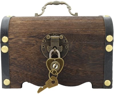 Dailygoods- Schatkist Vintage - Houten Schatkist - Met Hartslot - Voor Munten/Juwelen - Retro Design - Lichtgewicht en Duurzaam - Opbergdoos