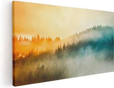Artaza Canvas Schilderij Bos - 40x20 cm - Klein - Wanddecoratie Landschap - Muurdecoratie Bergen - Canvas Schilderijen Natuur