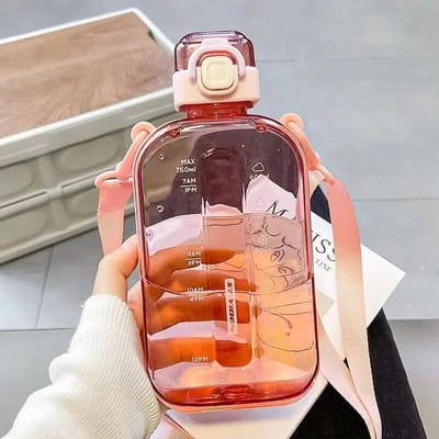 Bouteille d'eau transparente carrée plate, cantine de voyage Portable avec sangle réglable, bouteille mince et élégante pour le Sport et le Camping