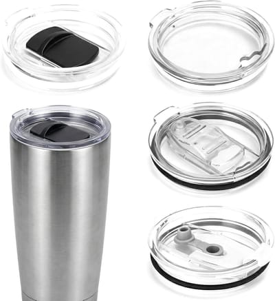 SnelShoppen - Set van 4 Vervangende Deksels voor Reisbekers, Transparant Kunststof, Lekvrij en Stofdicht, Geschikt voor 500 ml Dranken, Ideaal voor On