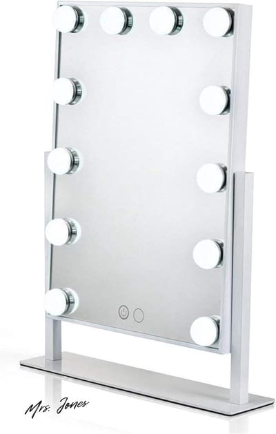 Mrs. Jones Hollywood spiegel met verlichting voor make-uptafel - 12 dimbare LED-lampen - plug-in voeding - wit .