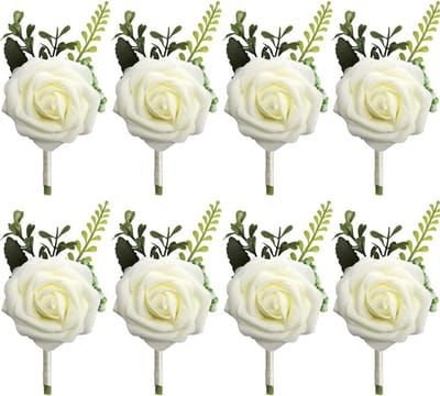 8 Stuks Rozen Corsages voor Bruiloft - Bruidegom, Bruidsmeisjes en Gasten