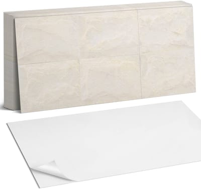 Coloray Plaktegels - Natuursteen textuur Zelfklevende Wandtegels - 40 cm x 20 cm - Romig Plaktegels - 10 stuks - Rechthoek PVC Tegels - Plaktegels Badkamer - Vloertegels Zelfklevend - Vinyl Tegels Zelfklevend - Portugese Tegels