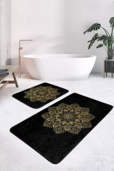 De Groen Home Badmat antislip 2 stuk set - 60x100 en 50x60 - HARMONIE COLLECTIE Mandala edition - Wc mat - Toiletmat - Douchemat - Badkamermat voor badkamer