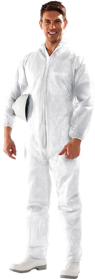 SIR SAFETY POLIFILM Wegwerp Overall HEREN Overall Werkkleding Wit - Met Capuchon - Met Elastiek Aan Polsen En Enkels