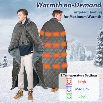 5V USB Draagbare Elektrische Verwarmingsdeken – Zachte Warmtedeken met 3 Warmtestanden & Automatische Uitschakeling – Verwarmde Deken voor Kamperen, Outdoor, Reizen, Slaapzak of Bureaustoel