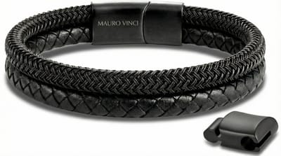 Armband Heren - Mauro Vinci® Leer Zwart – Dubbel Snoer Leren Heren Armband met Clipsluiting – Stainless Steel Armband Heren – Stoere Mannen Armband Verstelbaar 19 cm – 20,5 cm – Inclusief Luxe Geschenkverpakking