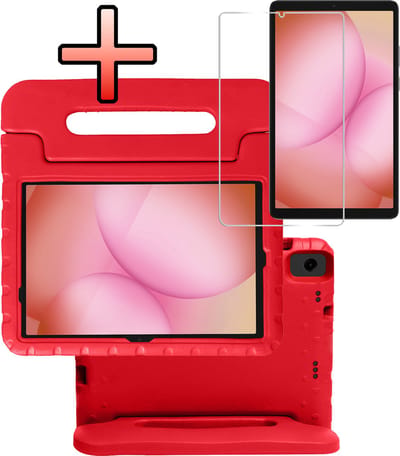 Hoes - Geschikt voor Samsung Galaxy Tab A11 Plus - Met Screenprotector - Kinderhoes Shockproof Bumper - Kidsproof Case - Tablet Hoesje - Kinder Cover - Rood