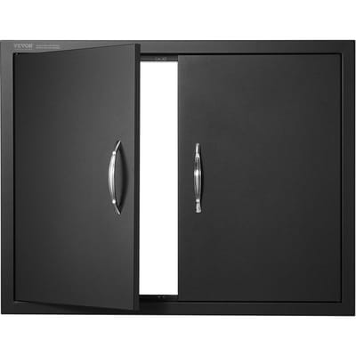 BBQ Toegangsdeur, 788x610 mm Dubbele Buitenkeukendeur, Koudplaat Inbouwdeur, Verticale Wanddeur met Handgrepen, voor BBQ Eiland, Grillen